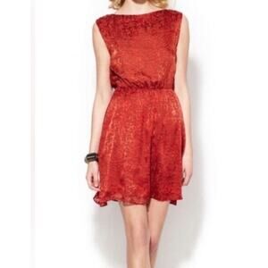 Alice & Olivia Burnt Orange Velvet Textured Sleeveless Fit & Flare Dress Small